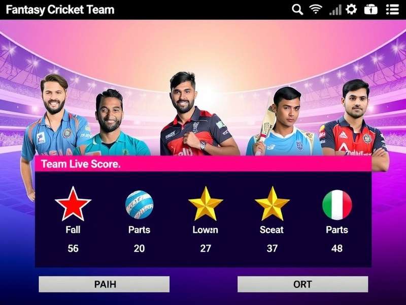 Advanced Fantasy Cricket Live Score Dashboard showing real-time player points, strike rates, and match momentum graph