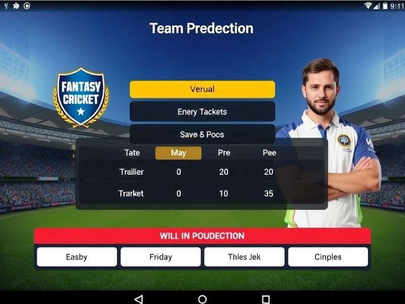 Fantasy Cricket team prediction dashboard showing live stats